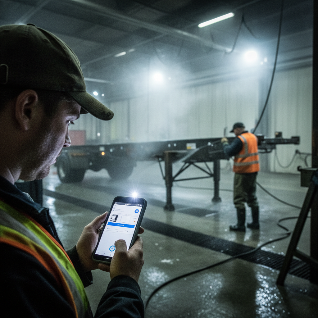 Tank car interior sweep-out and wash on active siding